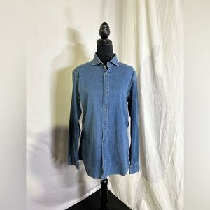 Long sleeve Jean Button up collard Shirt Tailored Slim Fit Staple Basic medium
